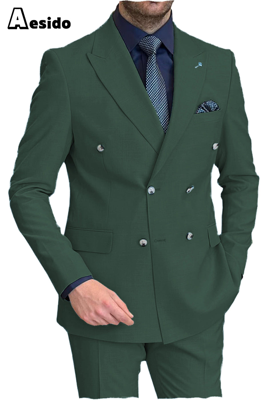 aesido 2 Pieces Peak Lapel Men's Suit(Blazer+Pants)