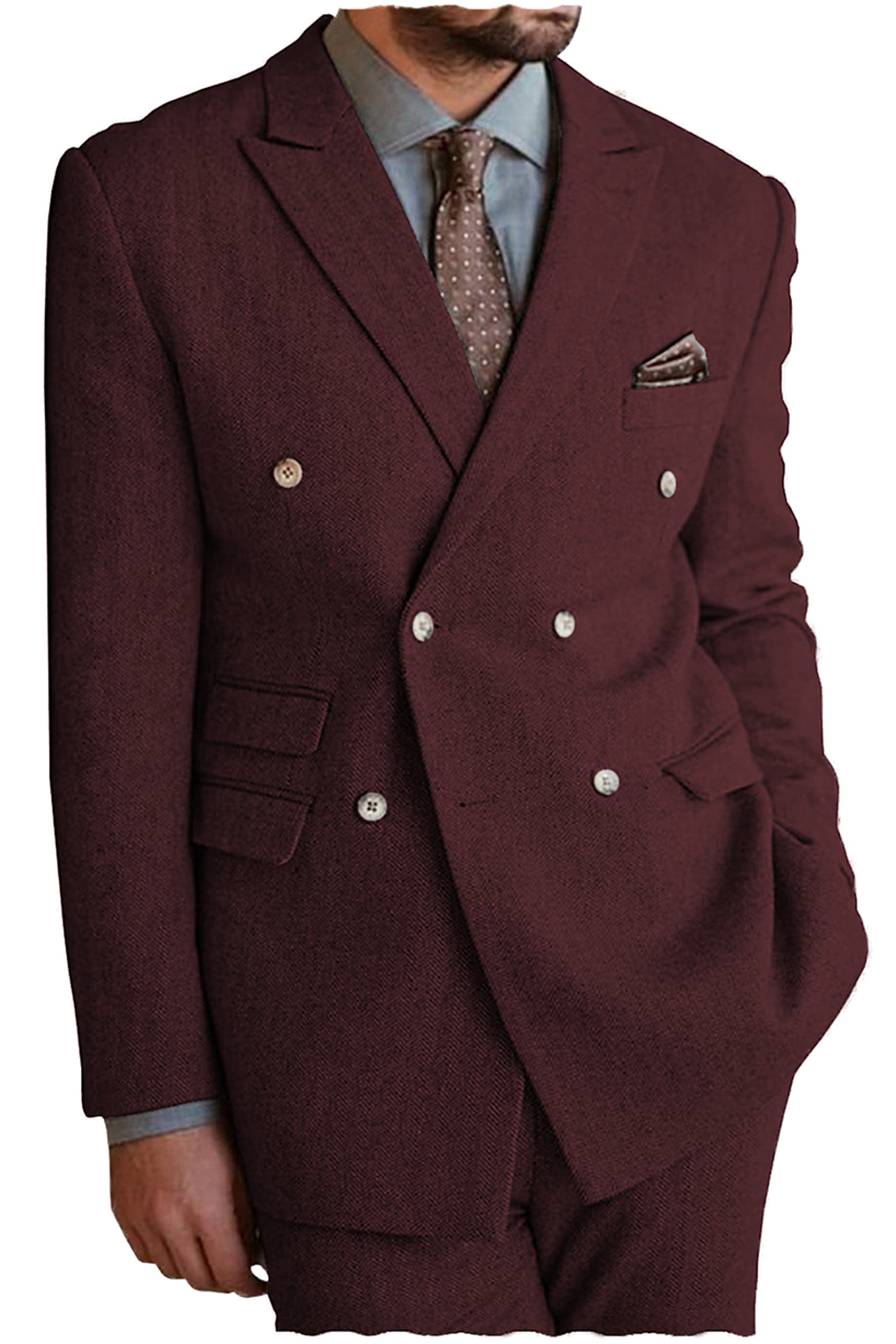 aesido 2 Pieces Peak Lapel Men's Suit(Blazer+Pants)