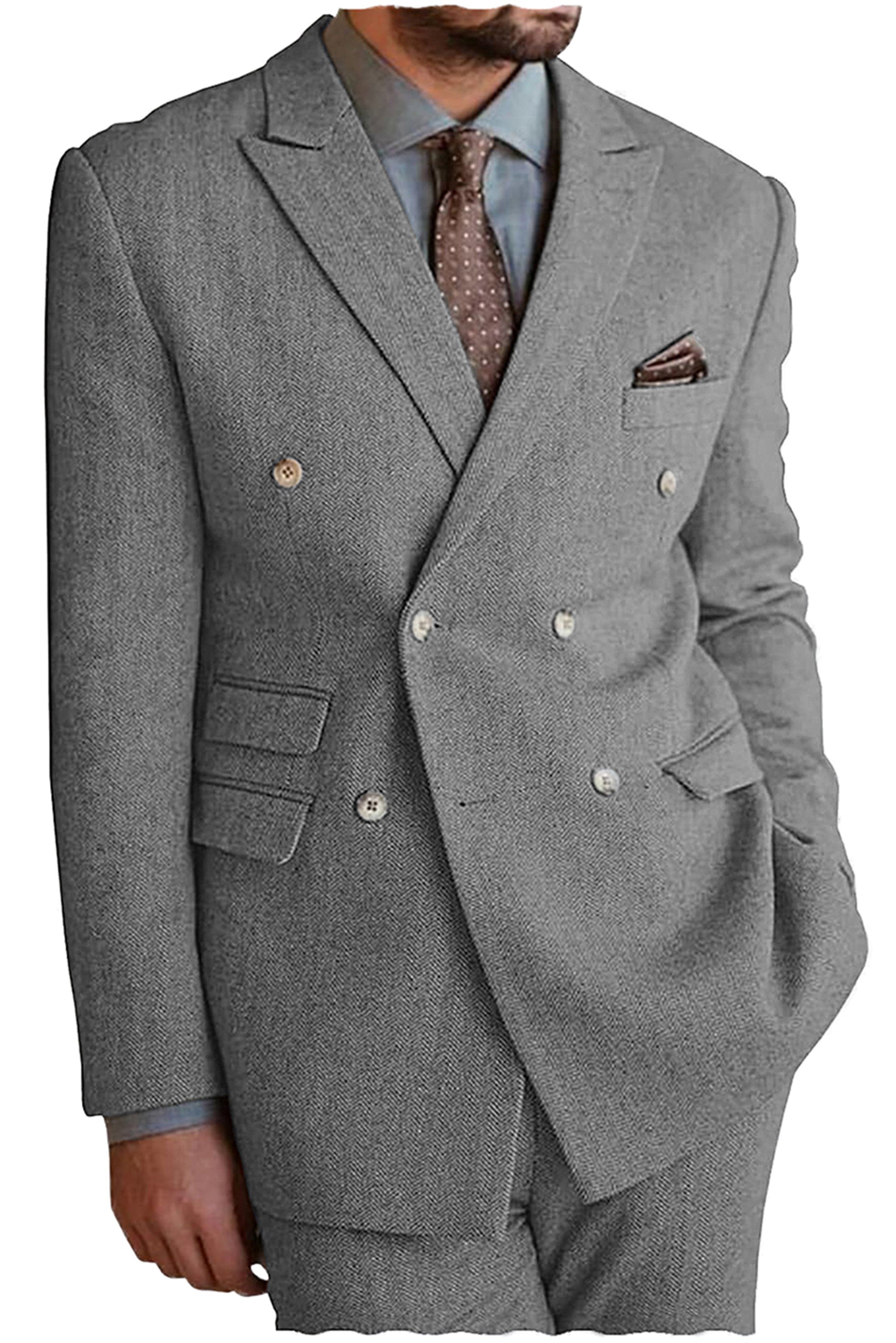 aesido 2 Pieces Peak Lapel Men's Suit(Blazer+Pants)