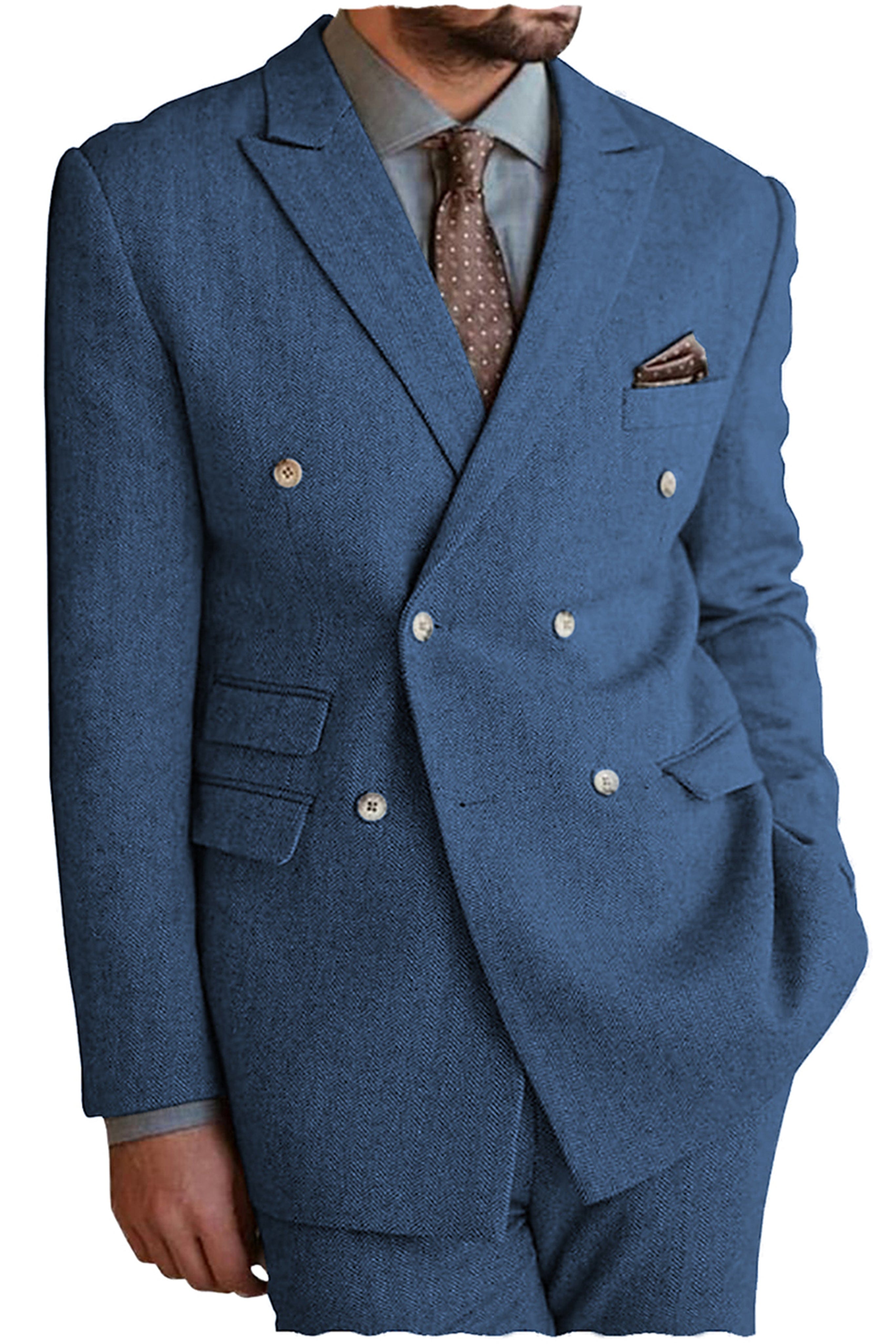 aesido 2 Pieces Peak Lapel Men's Suit(Blazer+Pants)