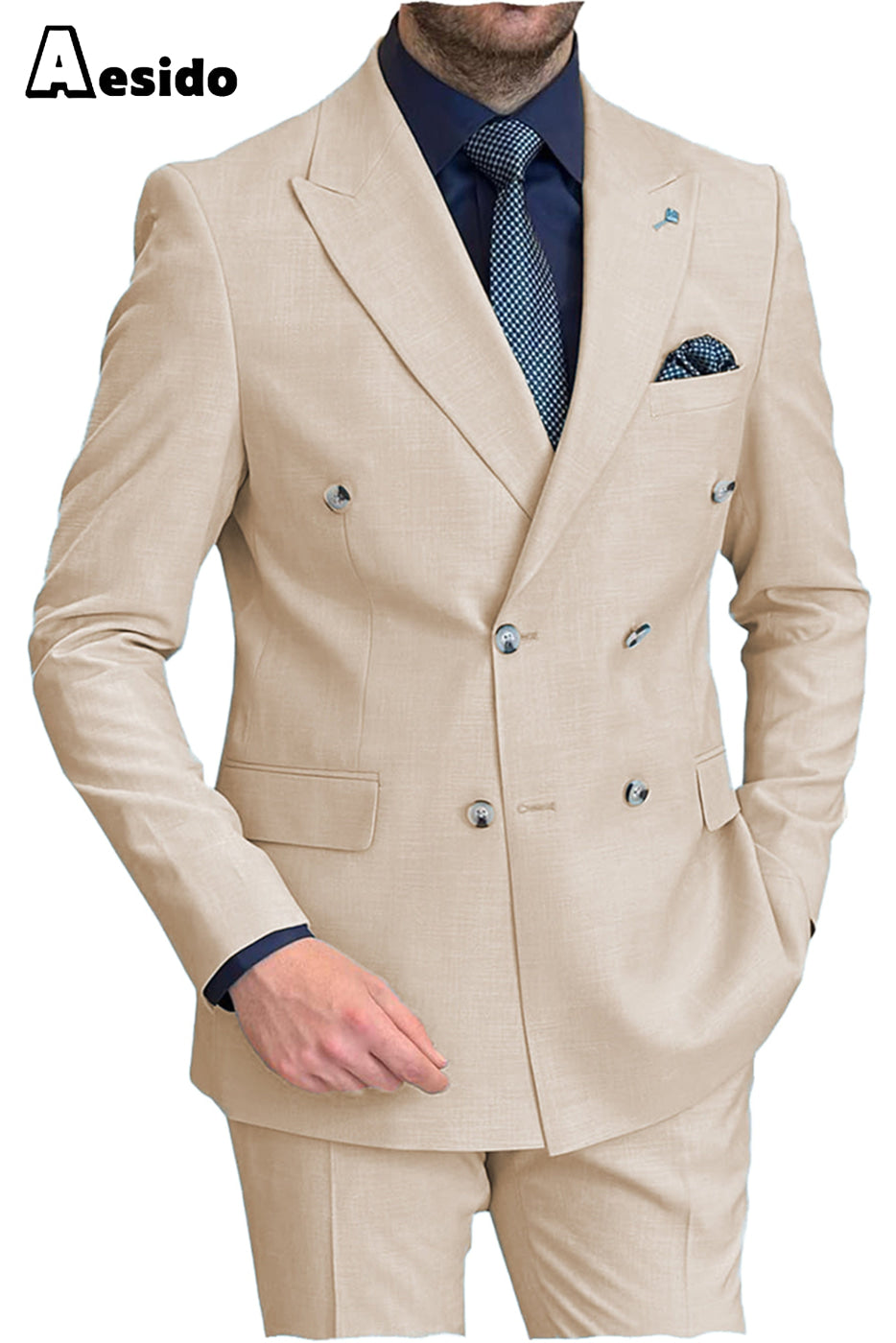 aesido 2 Pieces Peak Lapel Men's Suit(Blazer+Pants)