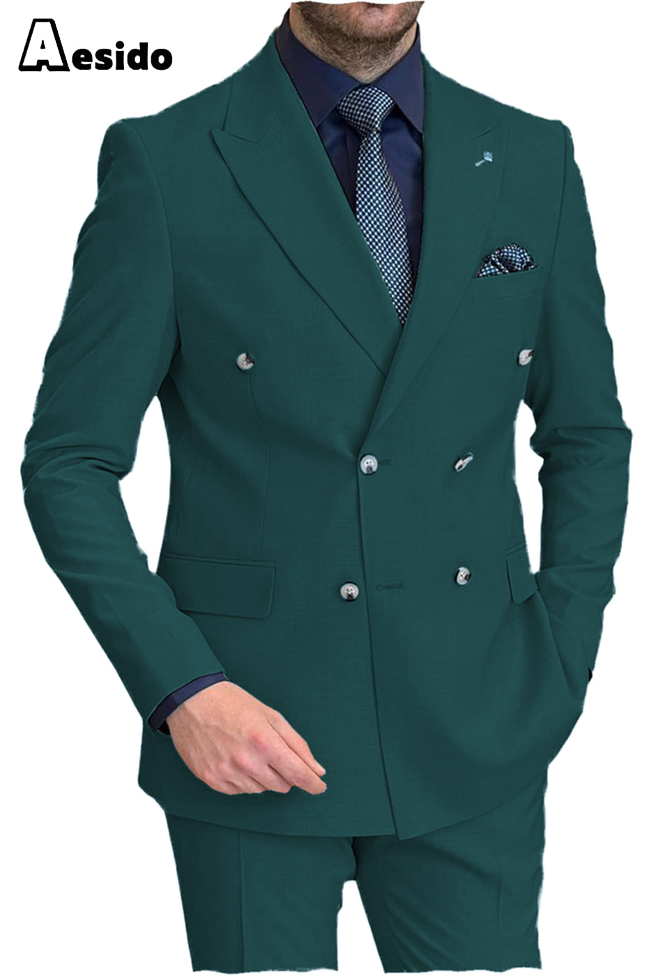 aesido 2 Pieces Peak Lapel Men's Suit(Blazer+Pants)
