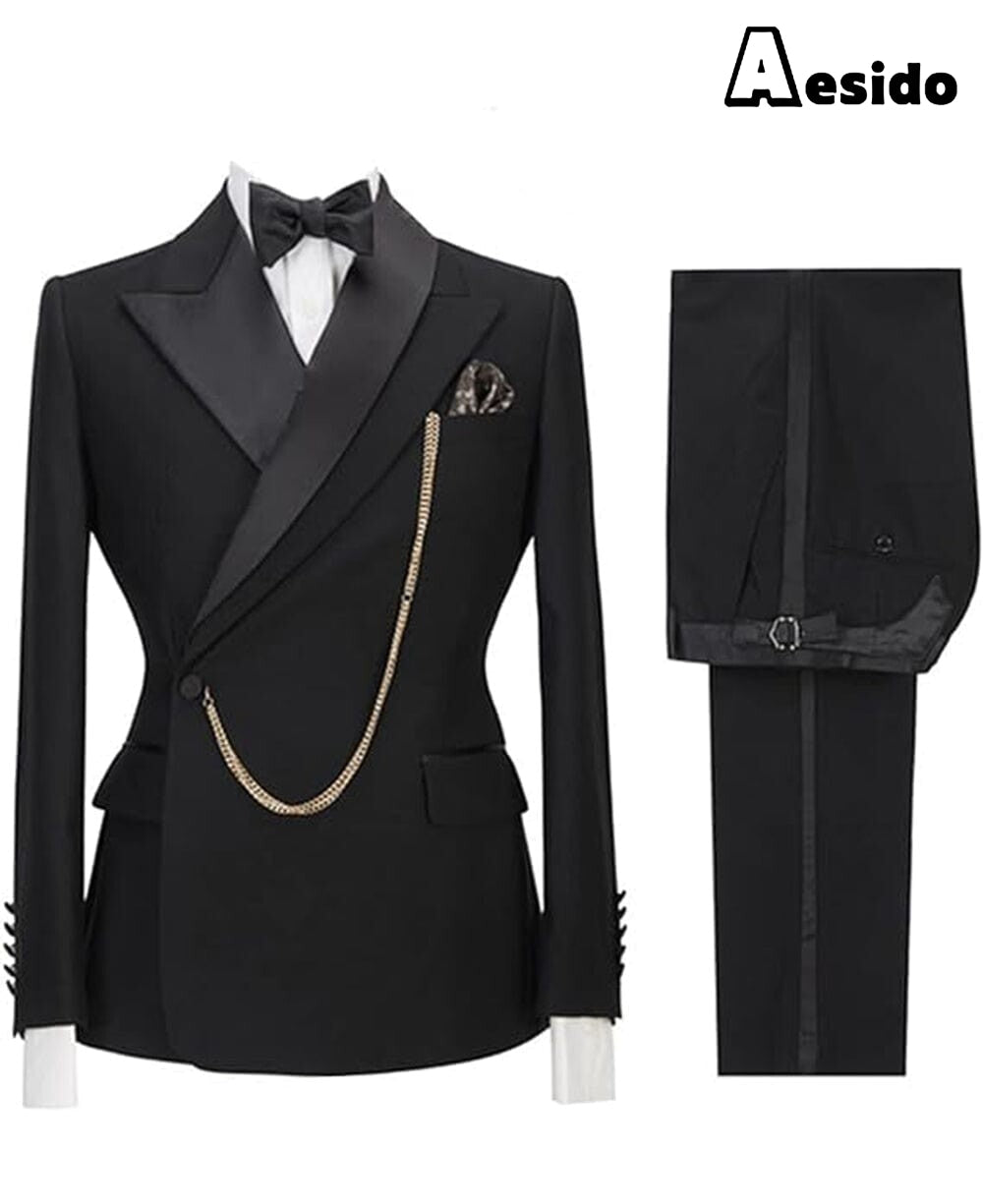 aesido 2 Pieces Peak Lapel Men Suit (Blazer + Pants)