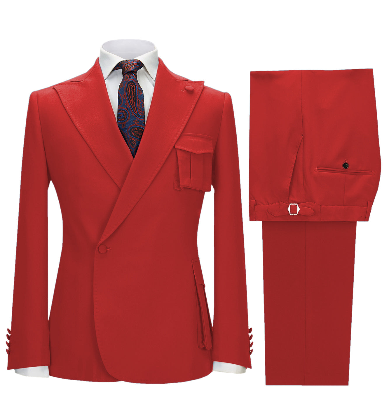 aesido 2 Pieces Single Button Peak Lapel Men Suit (Blazer+Pants)