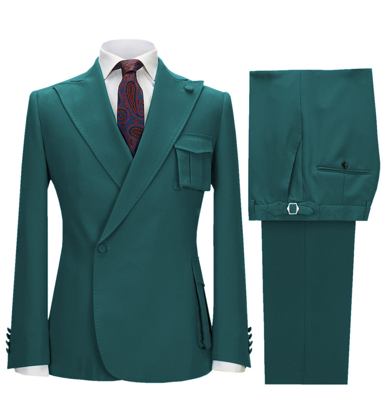 aesido 2 Pieces Single Button Peak Lapel Men Suit (Blazer+Pants)