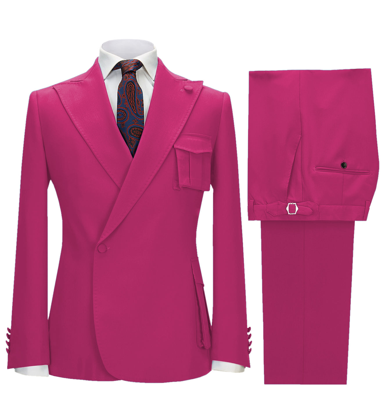 aesido 2 Pieces Single Button Peak Lapel Men Suit (Blazer+Pants)