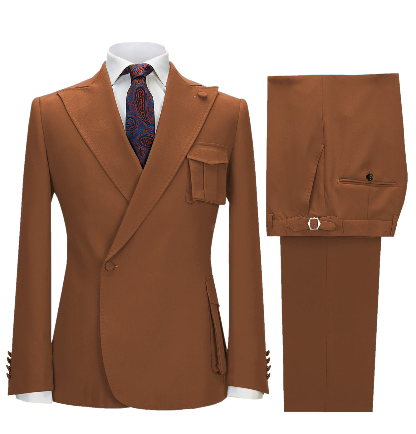 aesido 2 Pieces Single Button Peak Lapel Men Suit (Blazer+Pants)