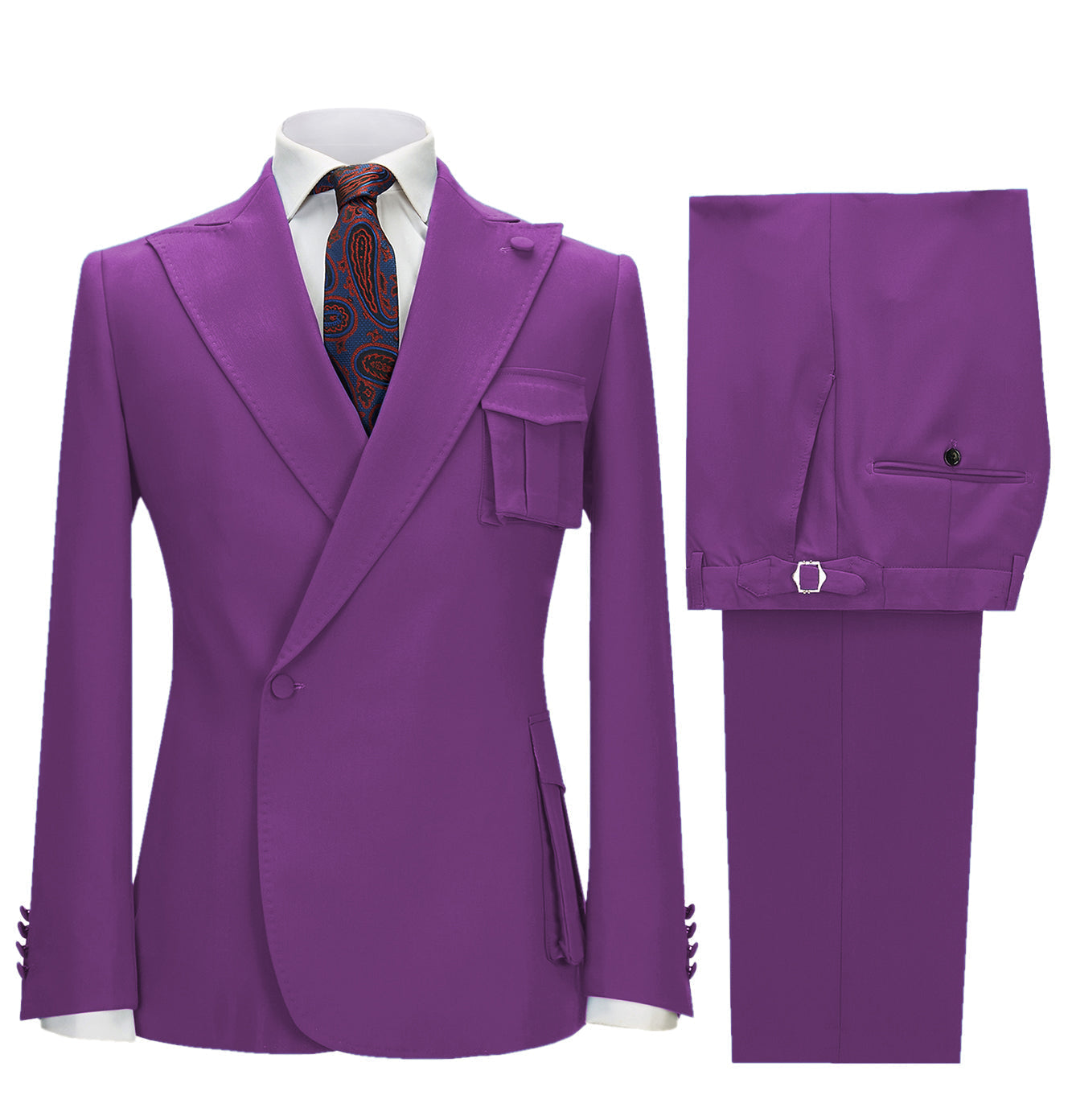 aesido 2 Pieces Single Button Peak Lapel Men Suit (Blazer+Pants)