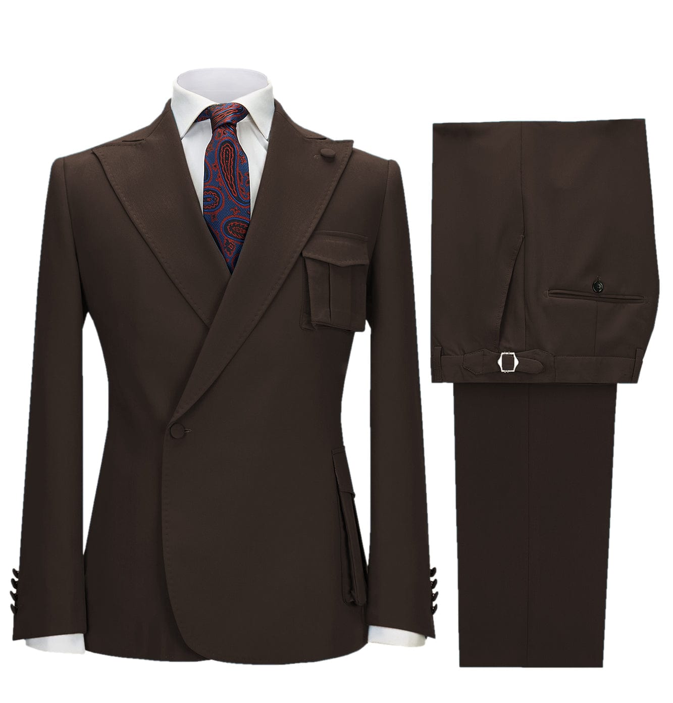 aesido 2 Pieces Single Button Peak Lapel Men Suit (Blazer+Pants)