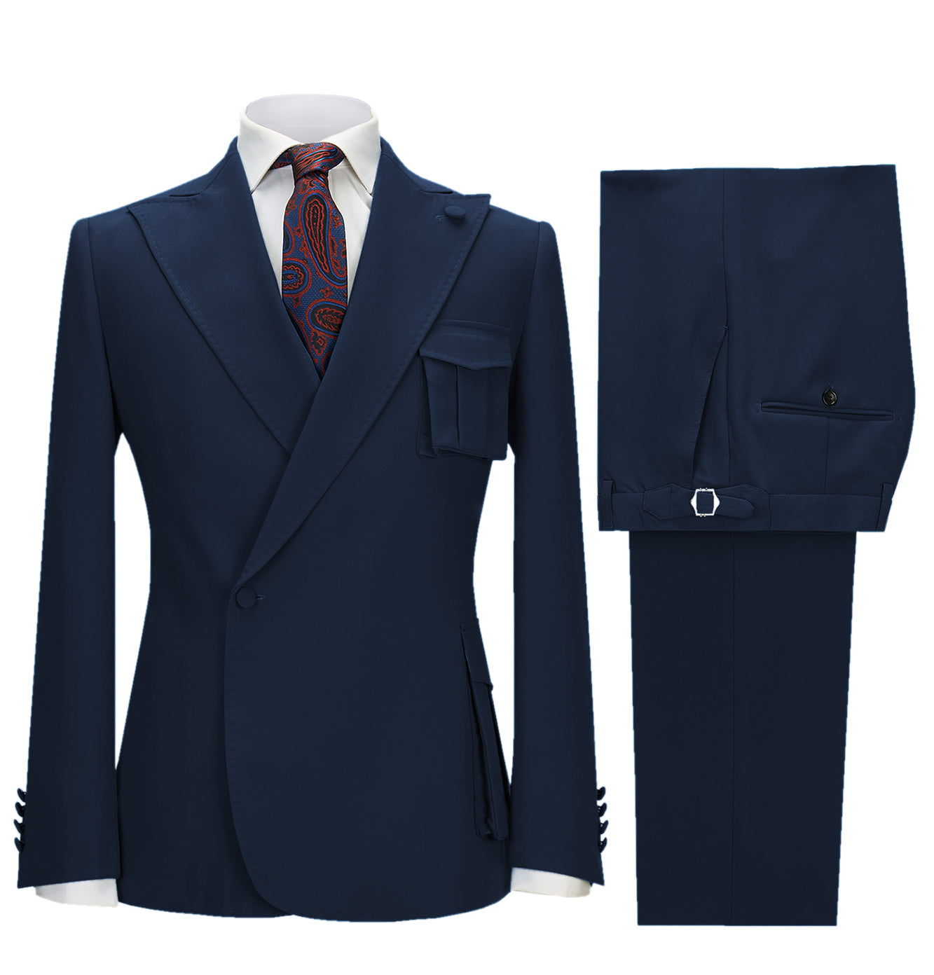 aesido 2 Pieces Single Button Peak Lapel Men Suit (Blazer+Pants)