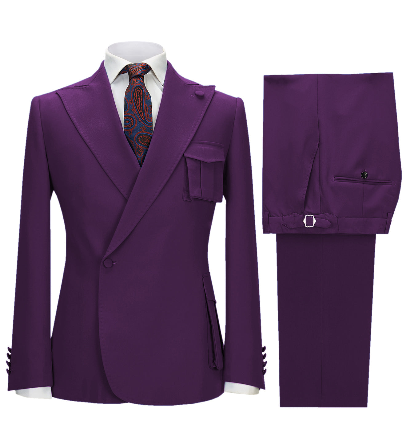 aesido 2 Pieces Single Button Peak Lapel Men Suit (Blazer+Pants)