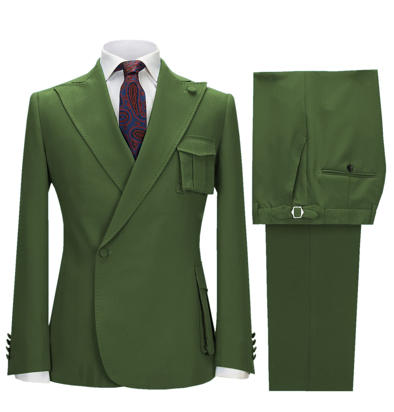 aesido 2 Pieces Single Button Peak Lapel Men Suit (Blazer+Pants)