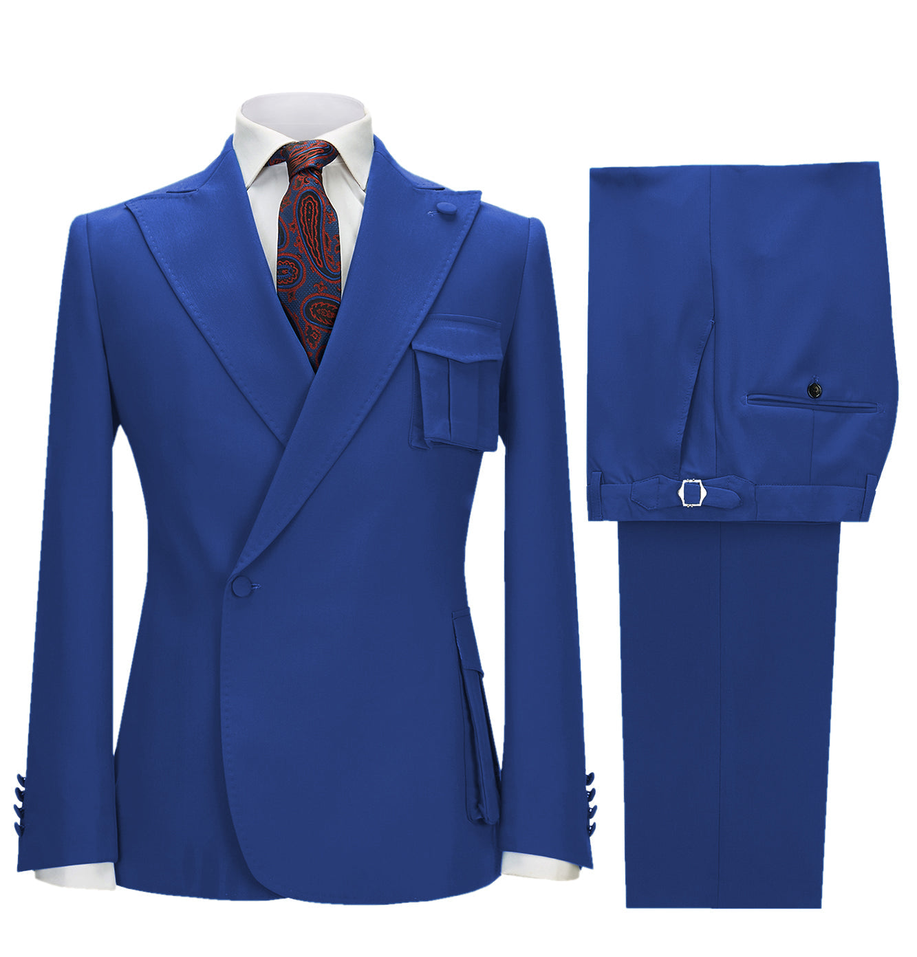 aesido 2 Pieces Single Button Peak Lapel Men Suit (Blazer+Pants)