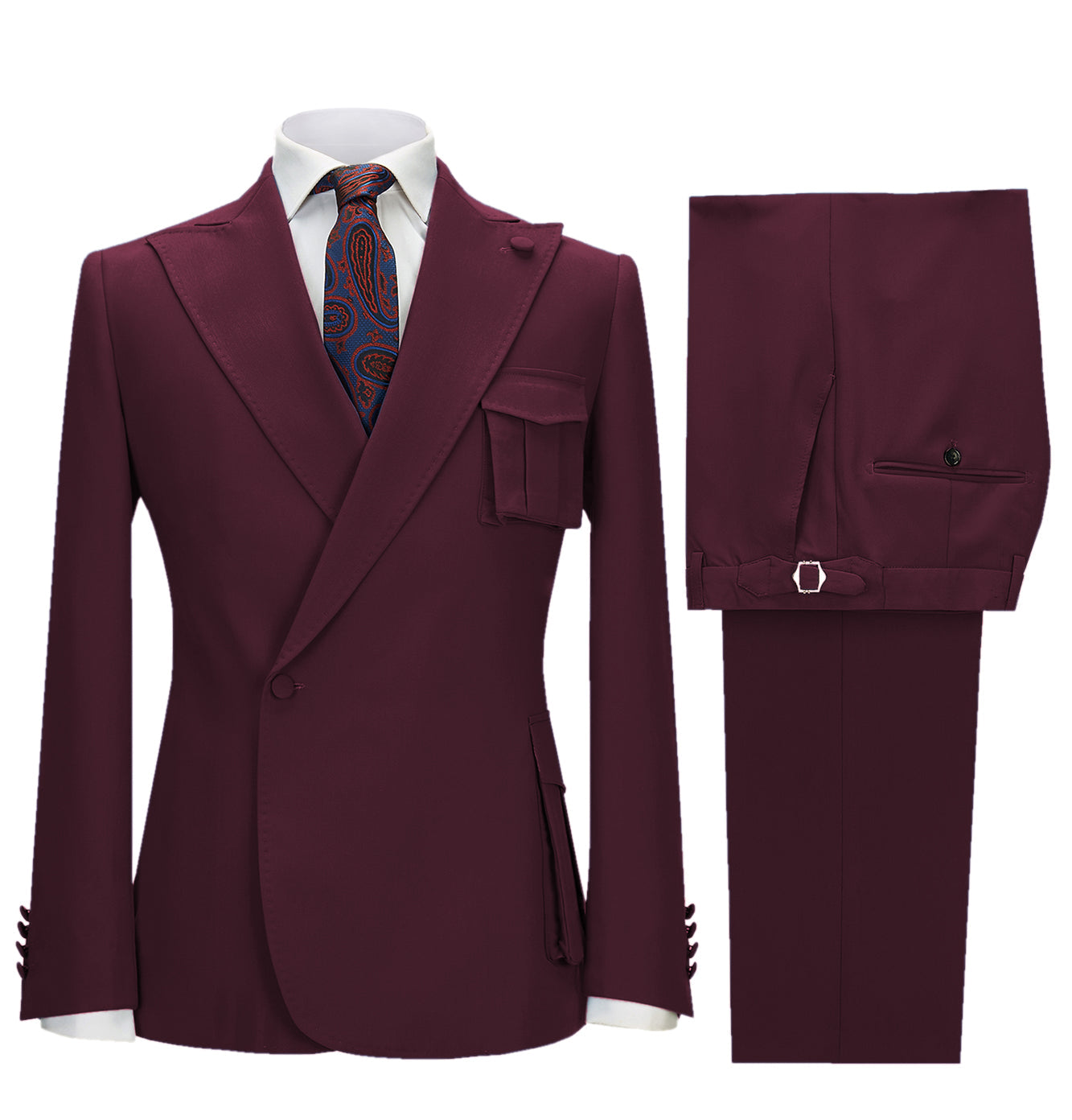 aesido 2 Pieces Single Button Peak Lapel Men Suit (Blazer+Pants)