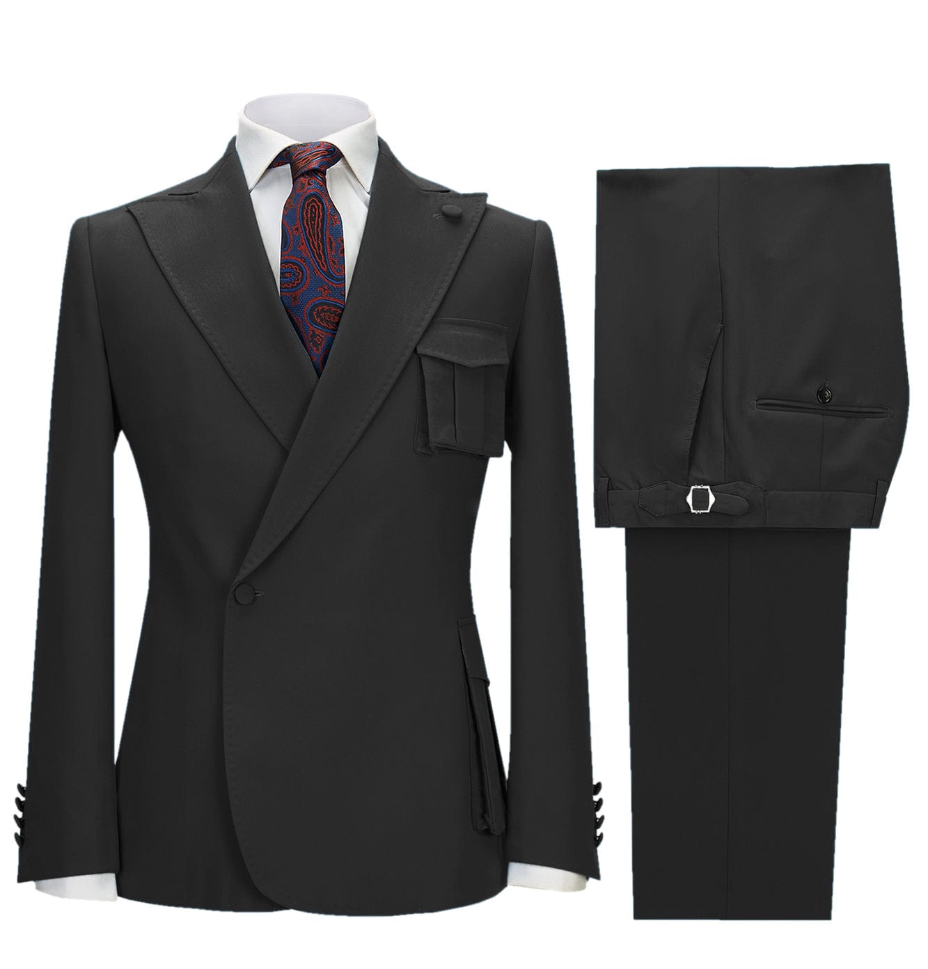aesido 2 Pieces Single Button Peak Lapel Men Suit (Blazer+Pants)