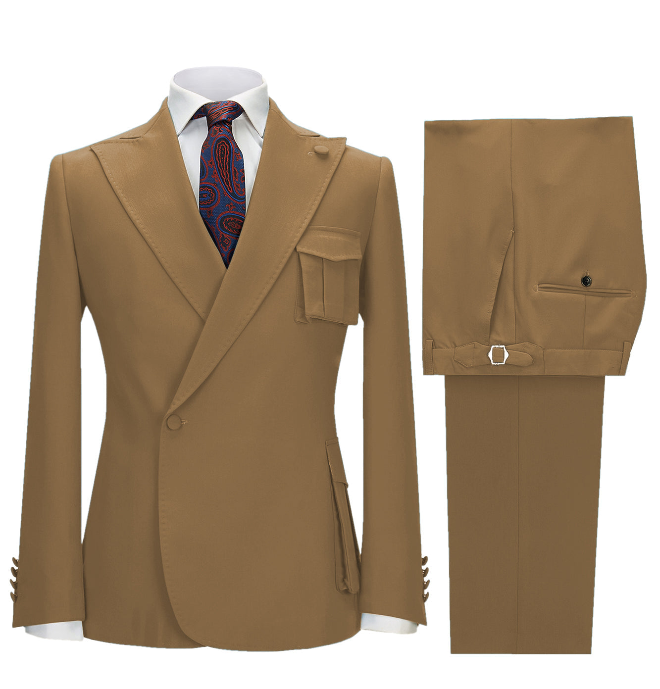 aesido 2 Pieces Single Button Peak Lapel Men Suit (Blazer+Pants)