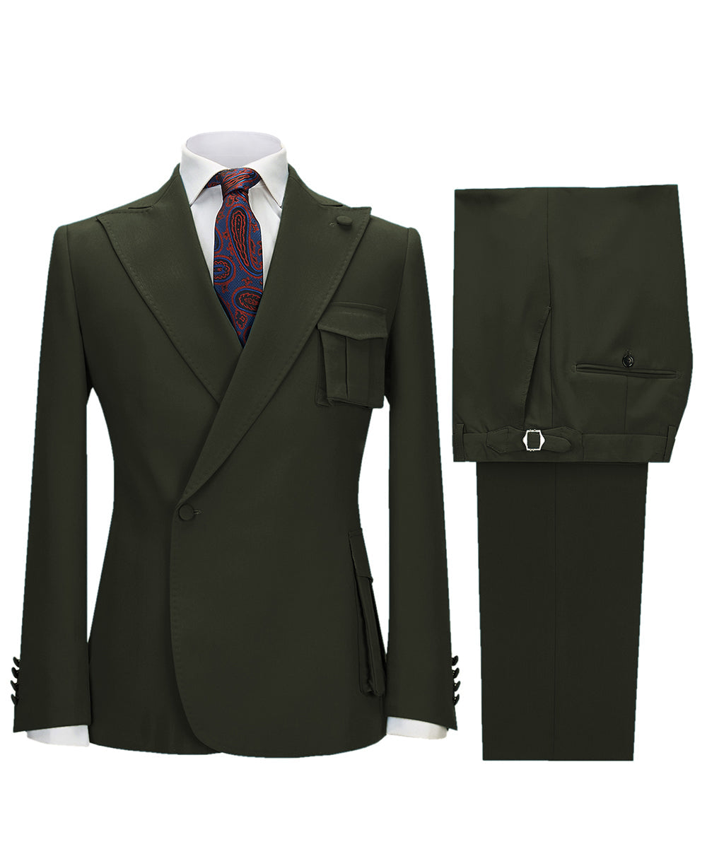 aesido 2 Pieces Single Button Peak Lapel Men Suit (Blazer+Pants)
