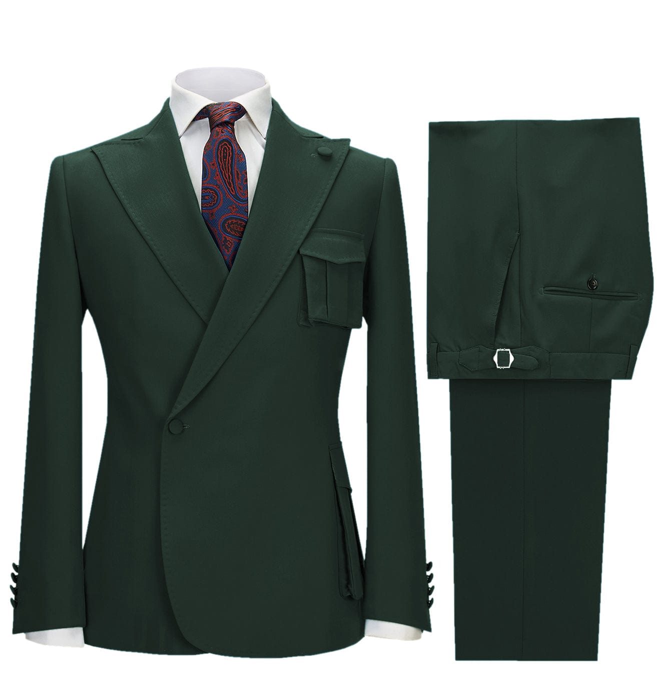 aesido 2 Pieces Single Button Peak Lapel Men Suit (Blazer+Pants)
