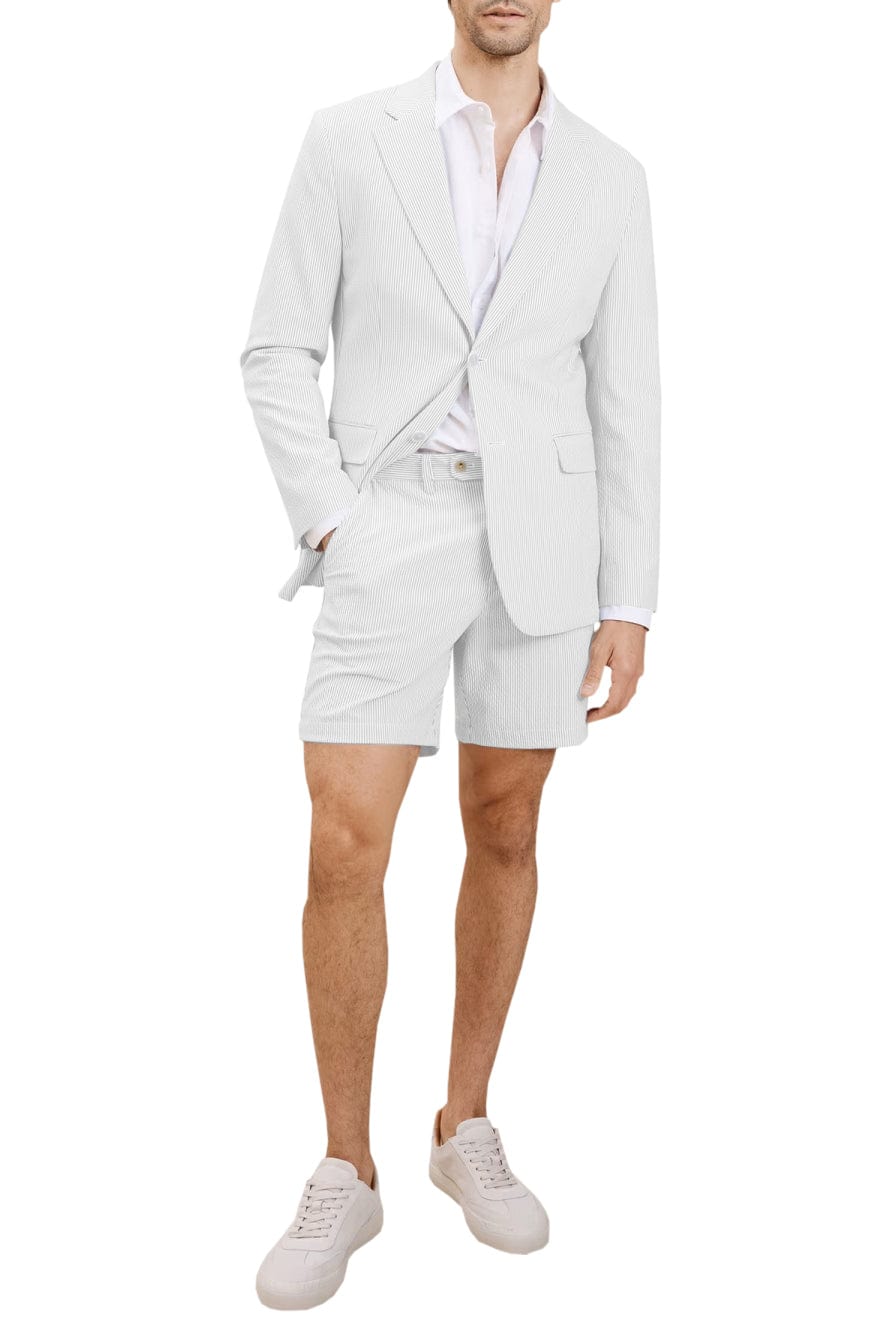 aesido 2024 New Summer Seersucker Casual Men's Suit (Blazer+Shorts)