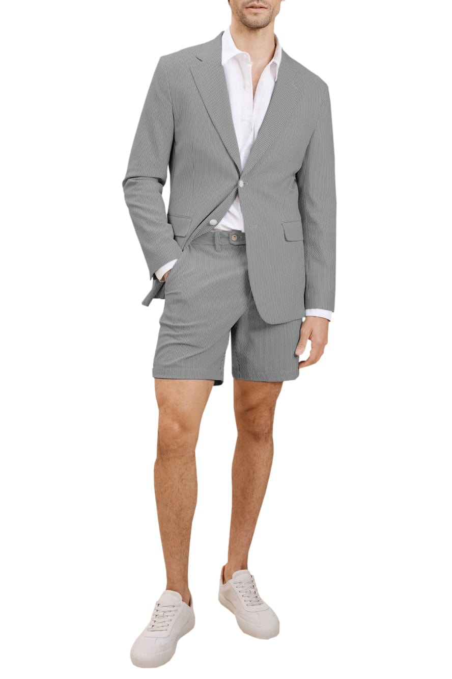 aesido 2024 New Summer Seersucker Casual Men's Suit (Blazer+Shorts)