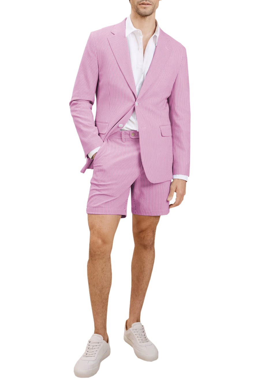aesido 2024 New Summer Seersucker Casual Men's Suit (Blazer+Shorts)