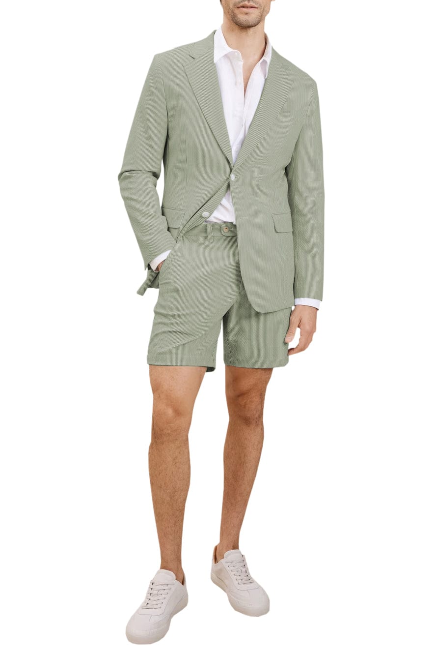 aesido 2024 New Summer Seersucker Casual Men's Suit (Blazer+Shorts)
