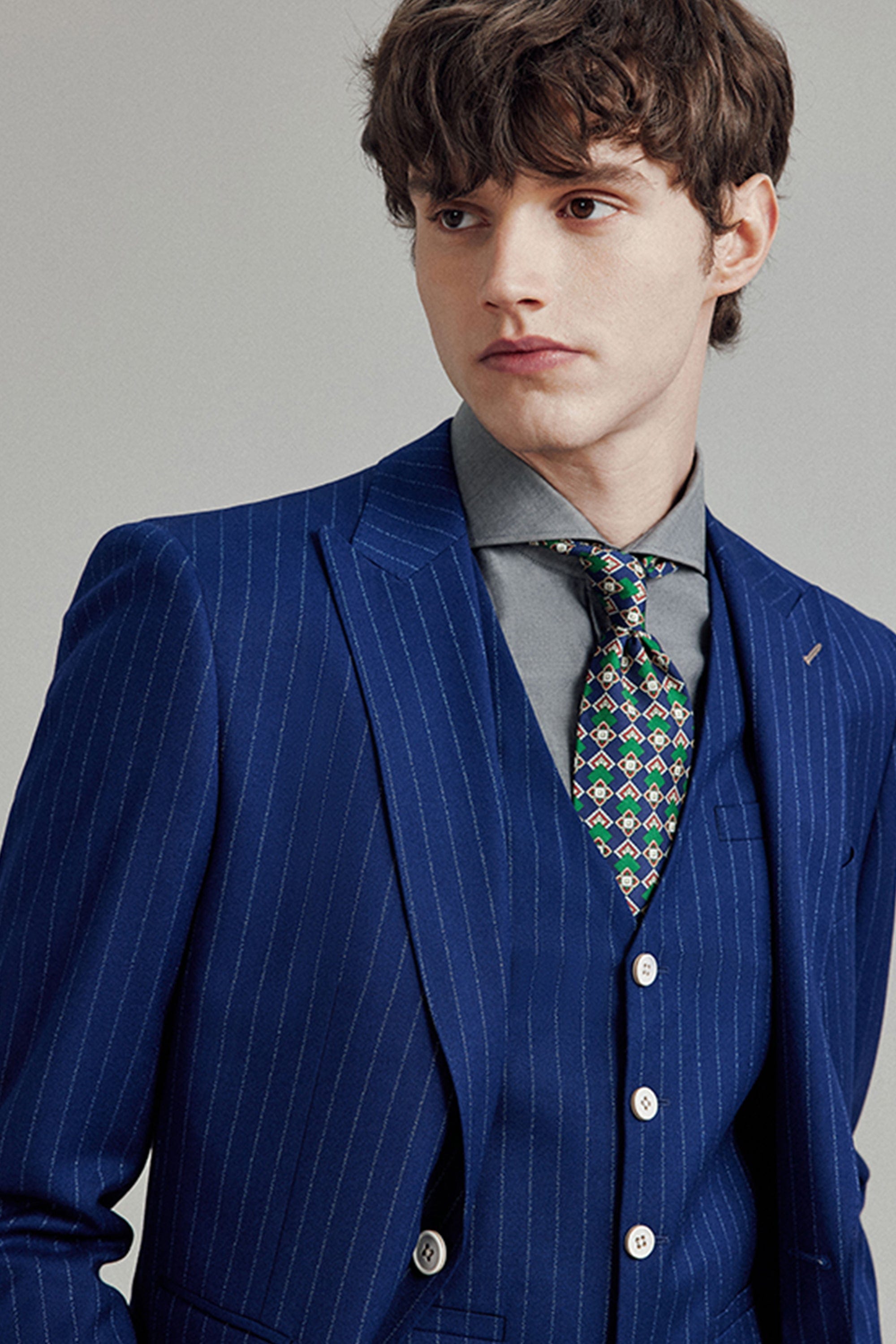 aesido 3 Piece Blue White Striped Business Casual Slim Fit Men's Suit Groom Wedding Dress