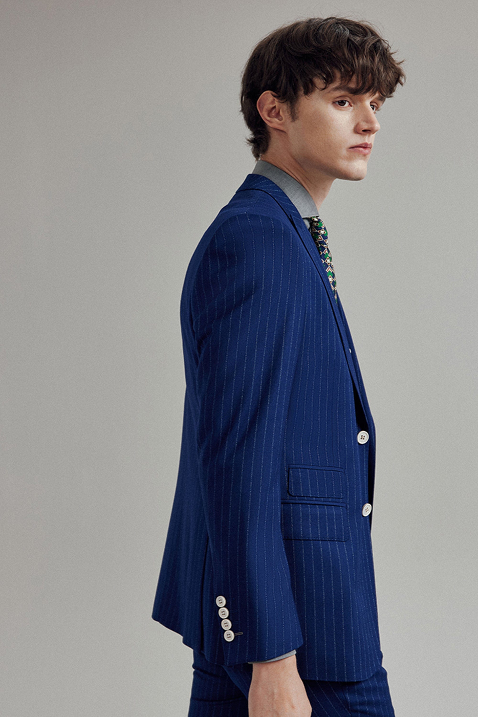 aesido 3 Piece Blue White Striped Business Casual Slim Fit Men's Suit Groom Wedding Dress