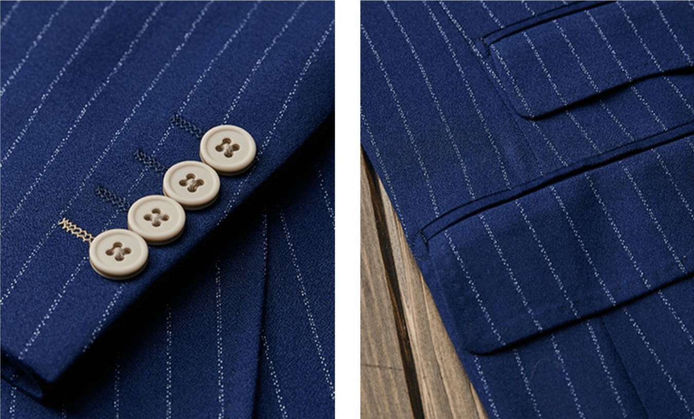 aesido 3 Piece Blue White Striped Business Casual Slim Fit Men's Suit Groom Wedding Dress