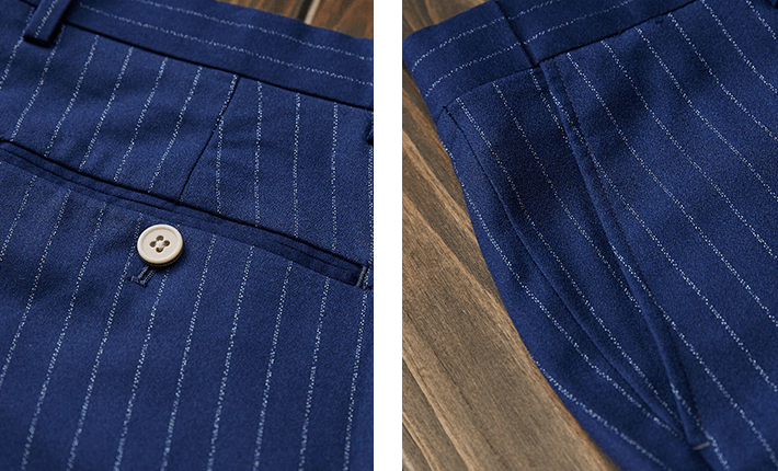 aesido 3 Piece Blue White Striped Business Casual Slim Fit Men's Suit Groom Wedding Dress