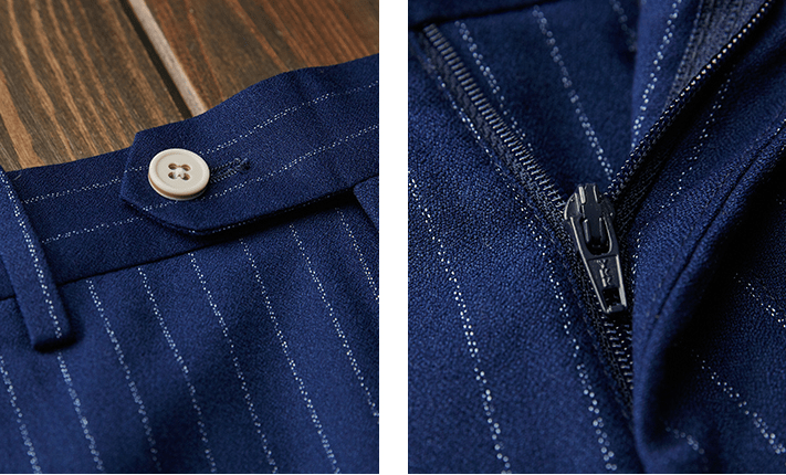 aesido 3 Piece Blue White Striped Business Casual Slim Fit Men's Suit Groom Wedding Dress