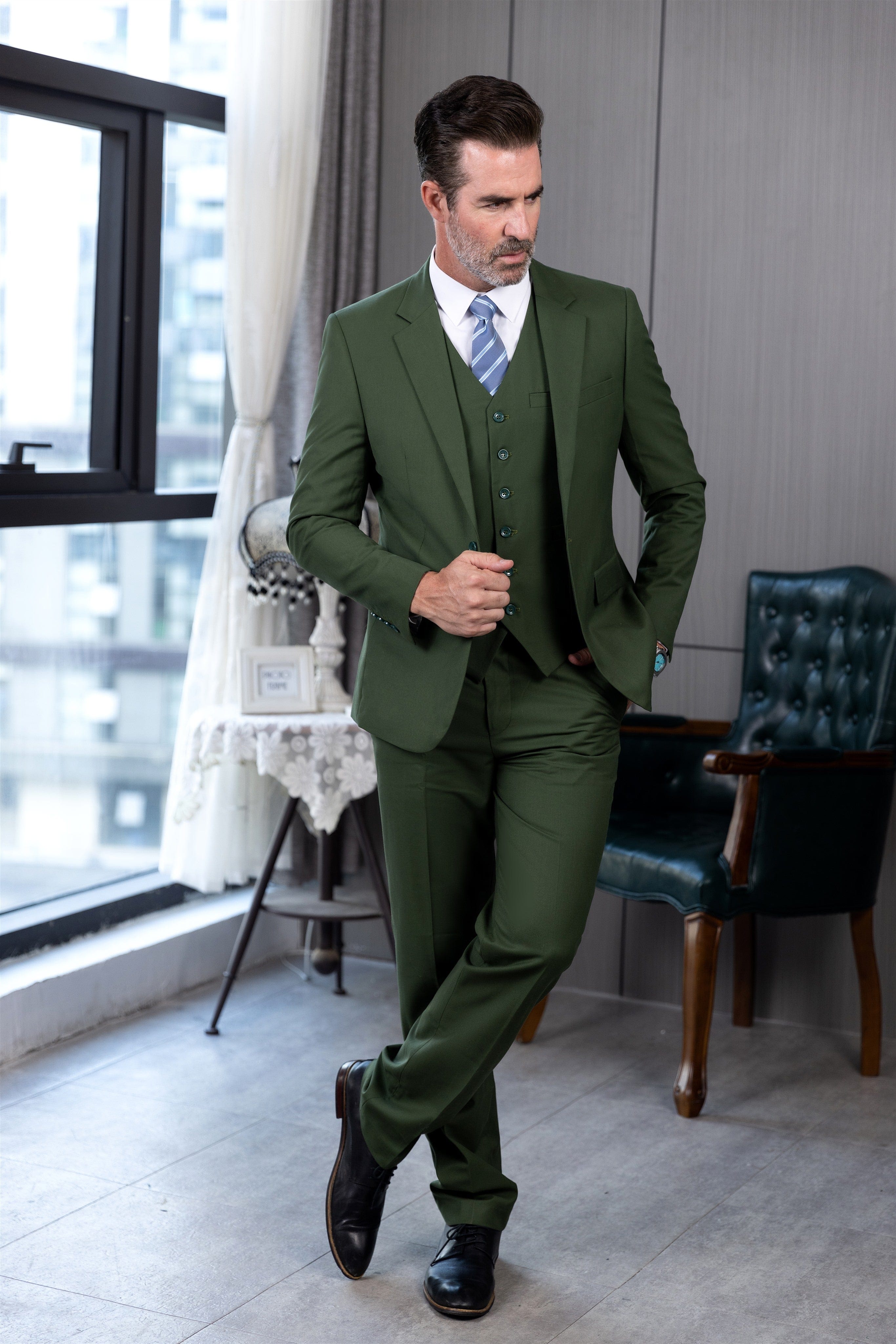 aesido 3 Piece Busines Notch Lapel Men's Suit (Blazer+Vest+pants)