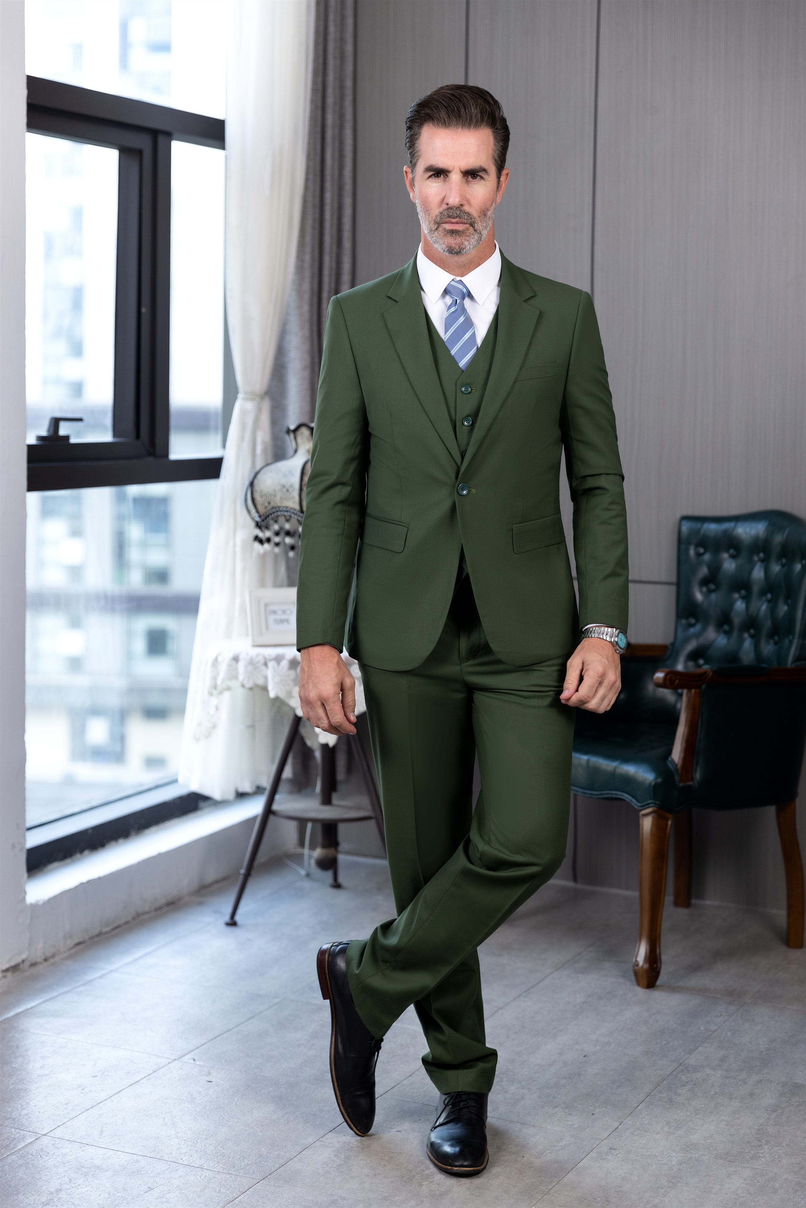 aesido 3 Piece Busines Notch Lapel Men's Suit (Blazer+Vest+pants)