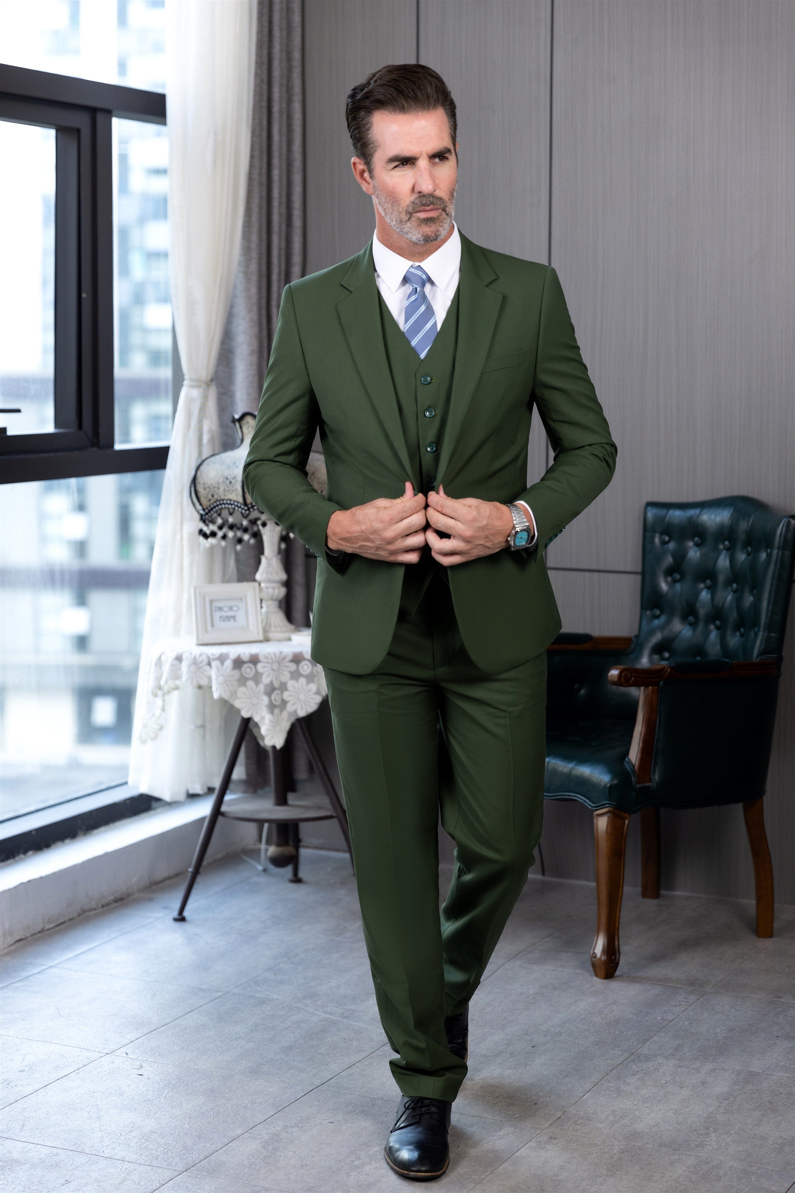 aesido 3 Piece Busines Notch Lapel Men's Suit (Blazer+Vest+pants)