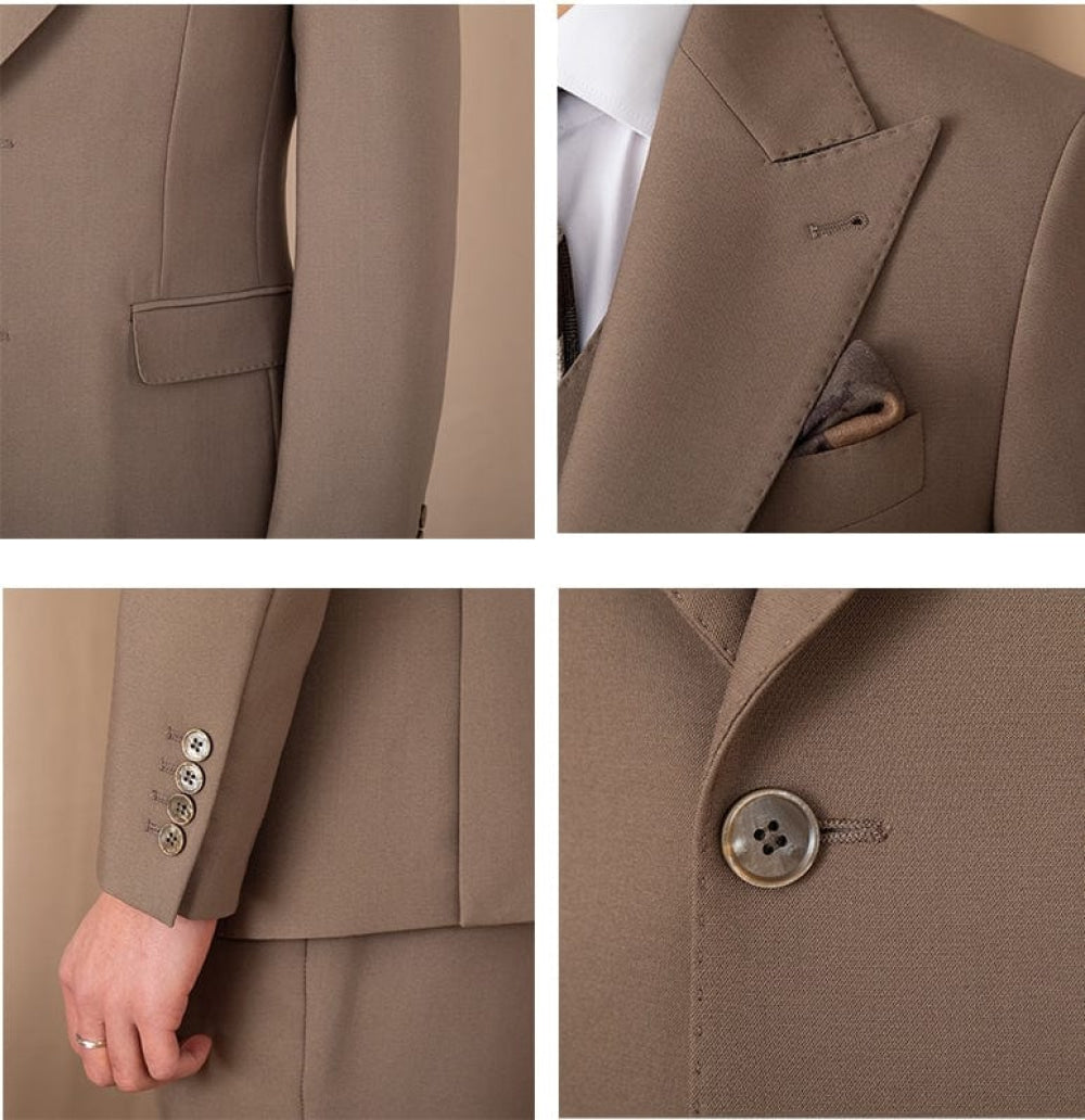 aesido 3 Piece Business Casual Peak Lapel Men's Suit (Blazer+Vest+Pants)