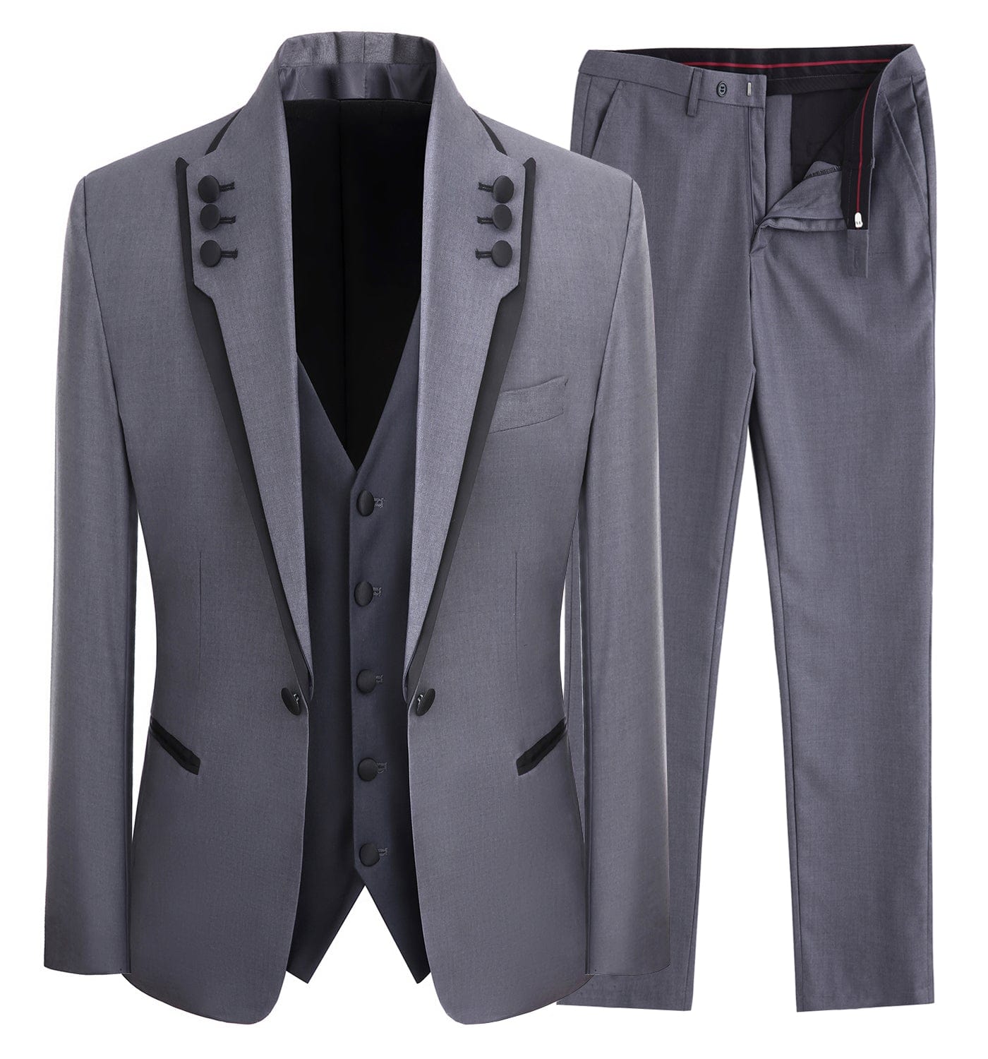 aesido 3 Piece Business Casual Shawl Lapel Men;s Suit (Blazer+Vest+Pants)