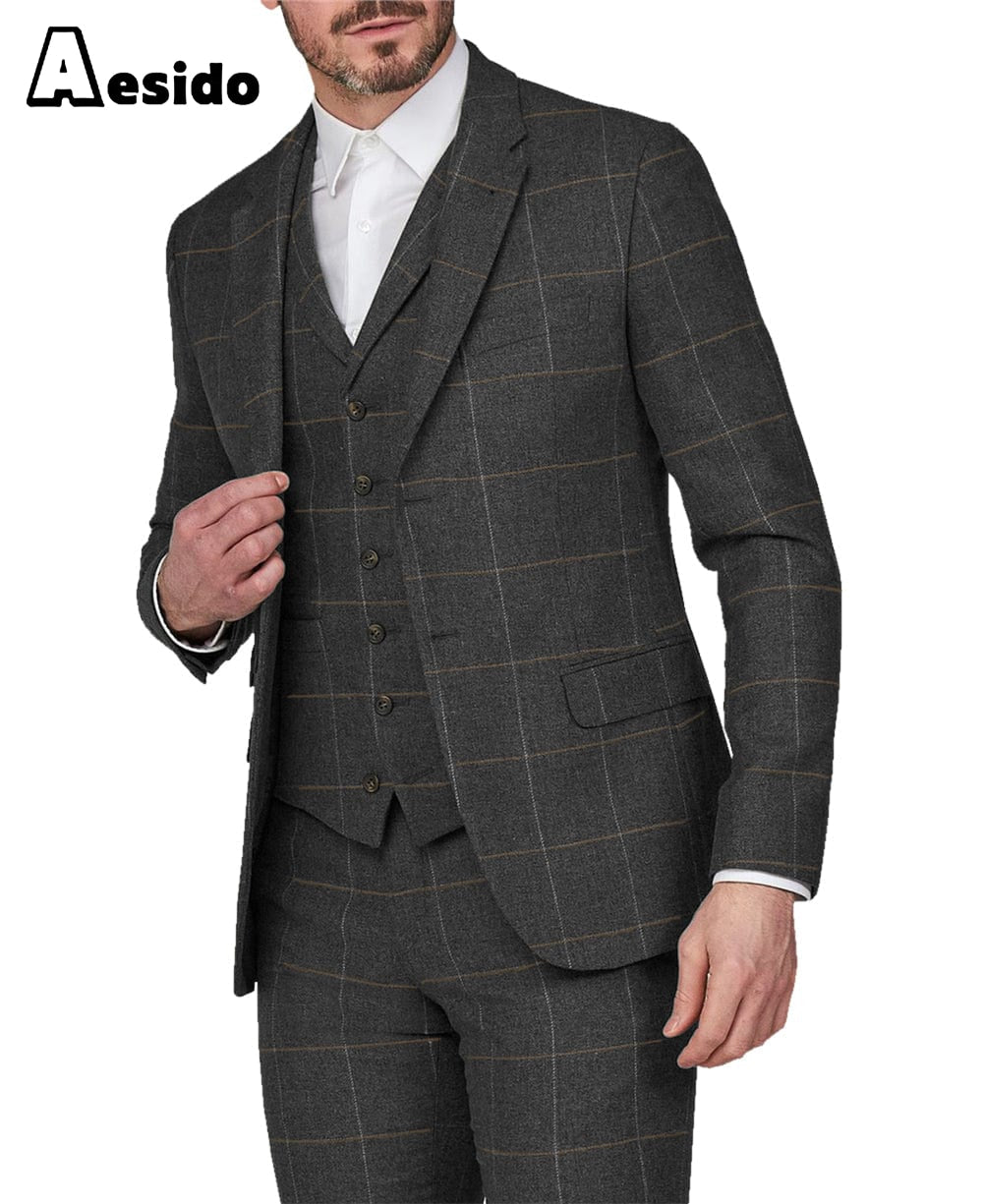 aesido 3 Piece Business Notch Lapel Men's Suit(Blazer+Vest+Pants)