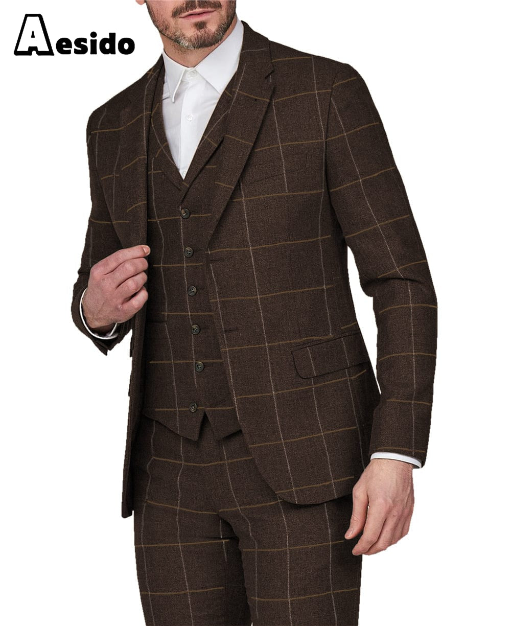 aesido 3 Piece Business Notch Lapel Men's Suit(Blazer+Vest+Pants)