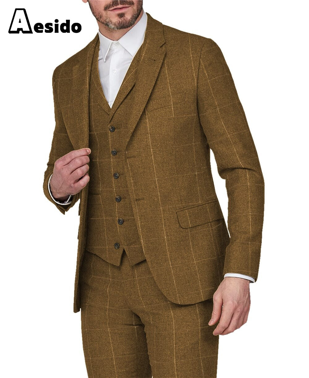 aesido 3 Piece Business Notch Lapel Men's Suit(Blazer+Vest+Pants)