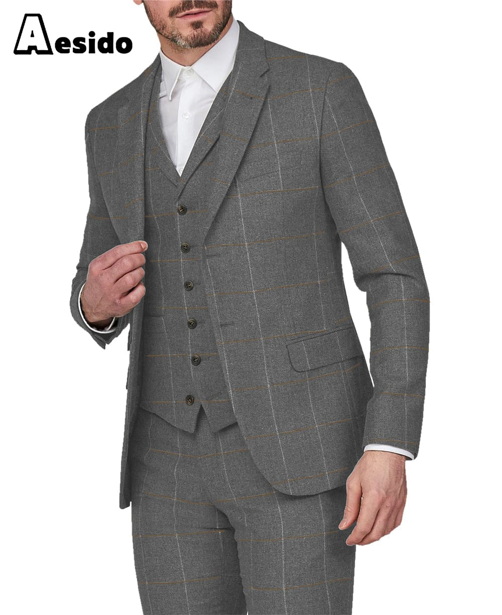 aesido 3 Piece Business Notch Lapel Men's Suit(Blazer+Vest+Pants)