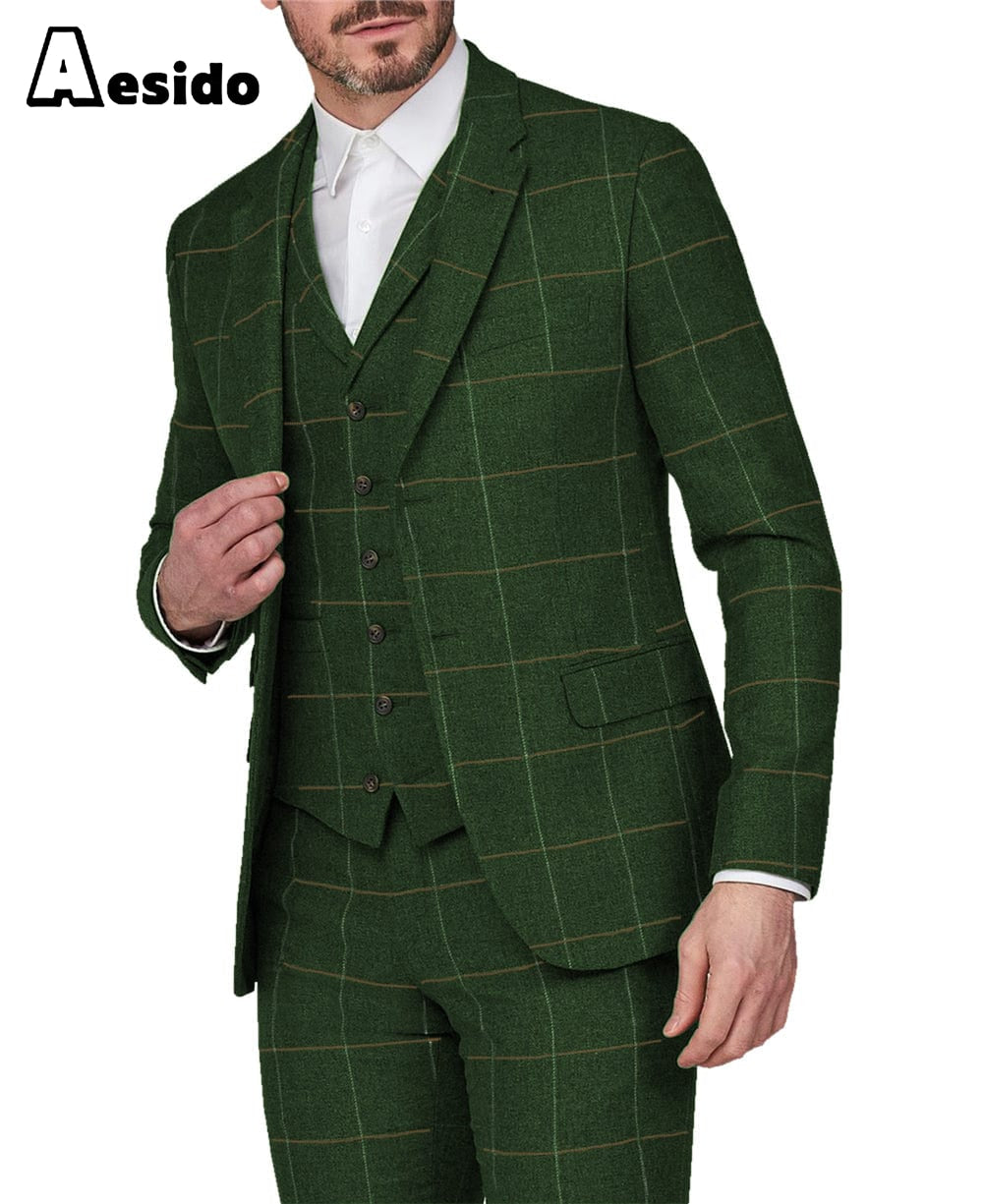 aesido 3 Piece Business Notch Lapel Men's Suit(Blazer+Vest+Pants)