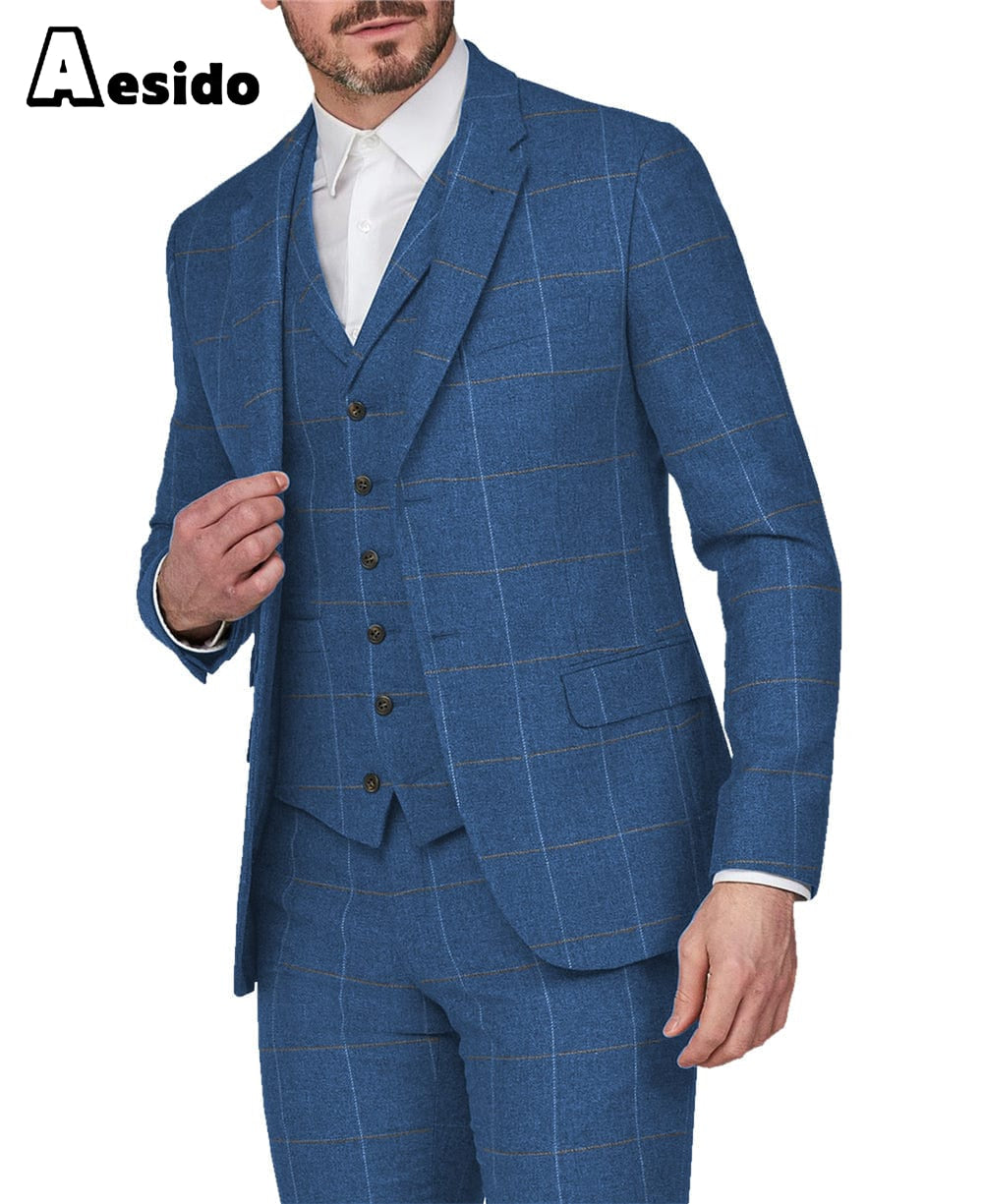aesido 3 Piece Business Notch Lapel Men's Suit(Blazer+Vest+Pants)