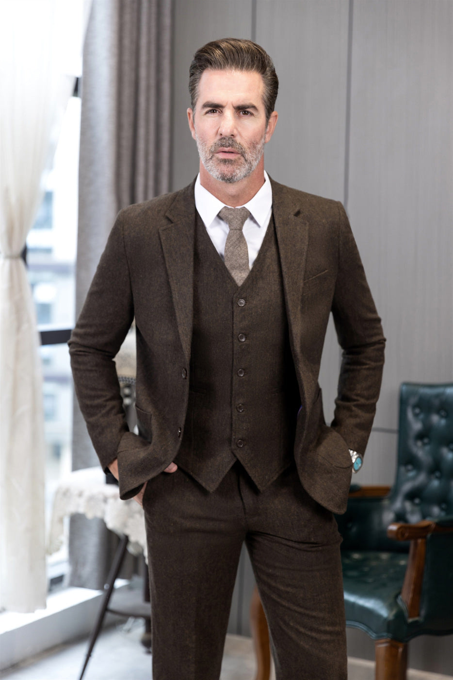 aesido 3 Piece Business Notch Lapel Men's Suit(Blazer+VestPants)