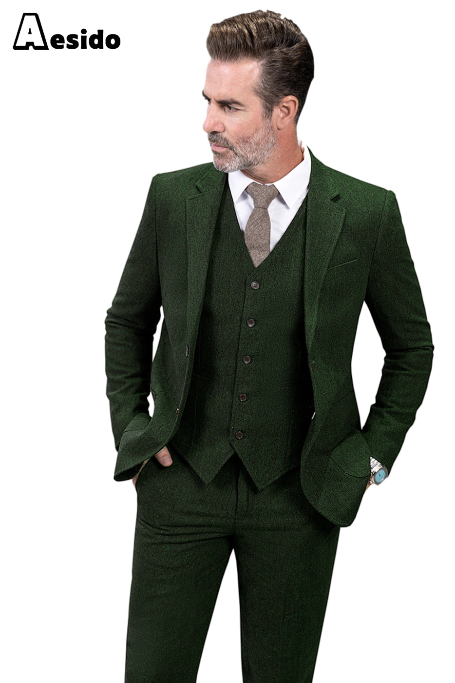 aesido 3 Piece Business Notch Lapel Men's Suit(Blazer+VestPants)
