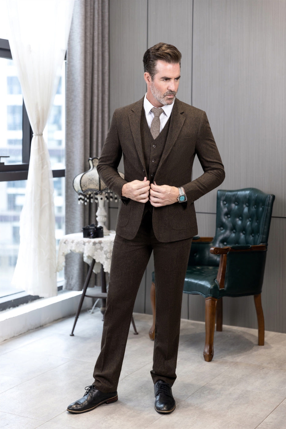 aesido 3 Piece Business Notch Lapel Men's Suit(Blazer+VestPants)