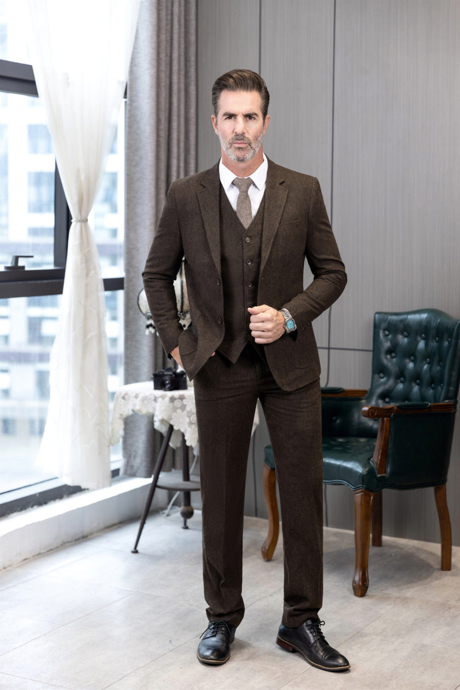 aesido 3 Piece Business Notch Lapel Men's Suit(Blazer+VestPants)