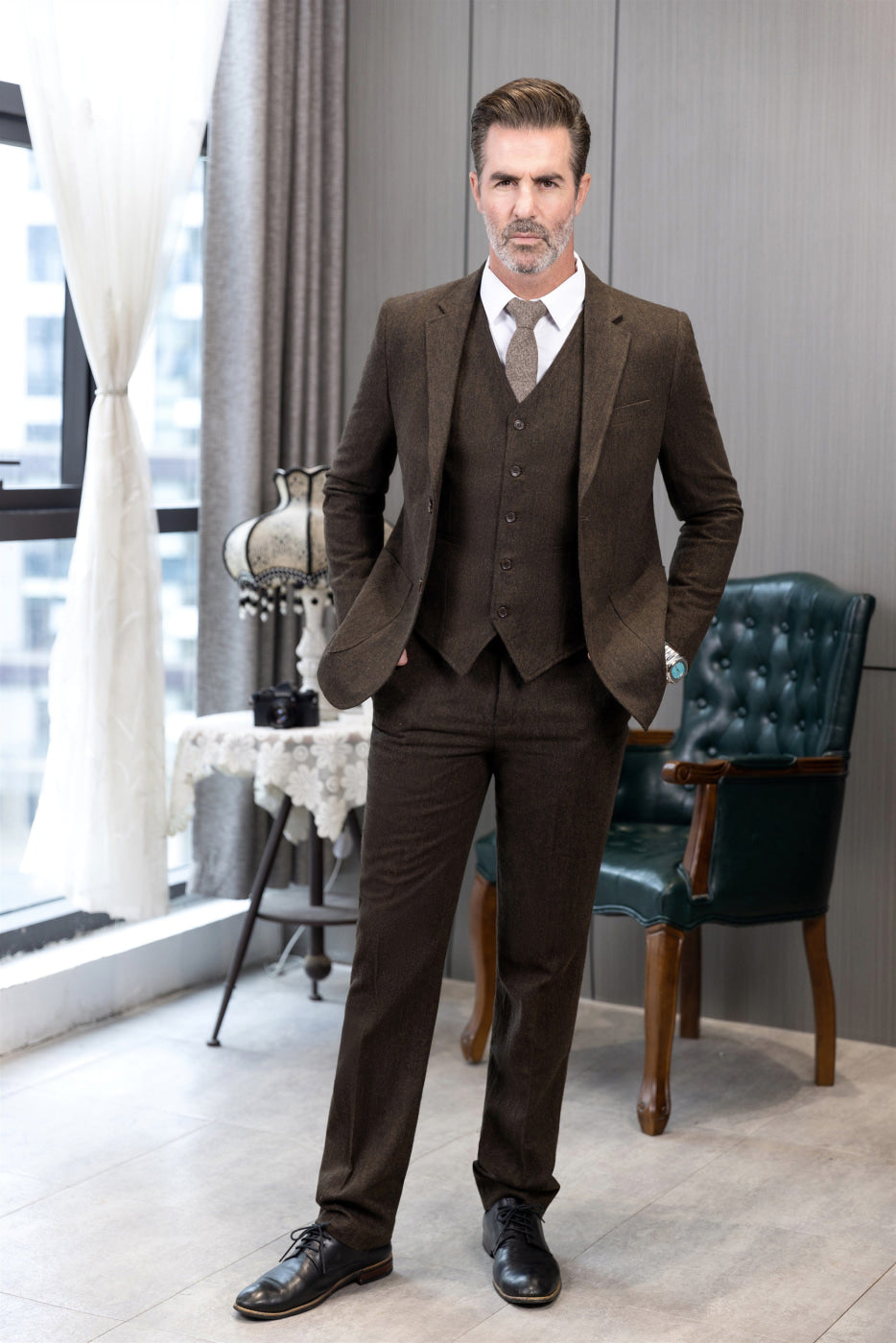 aesido 3 Piece Business Notch Lapel Men's Suit(Blazer+VestPants)