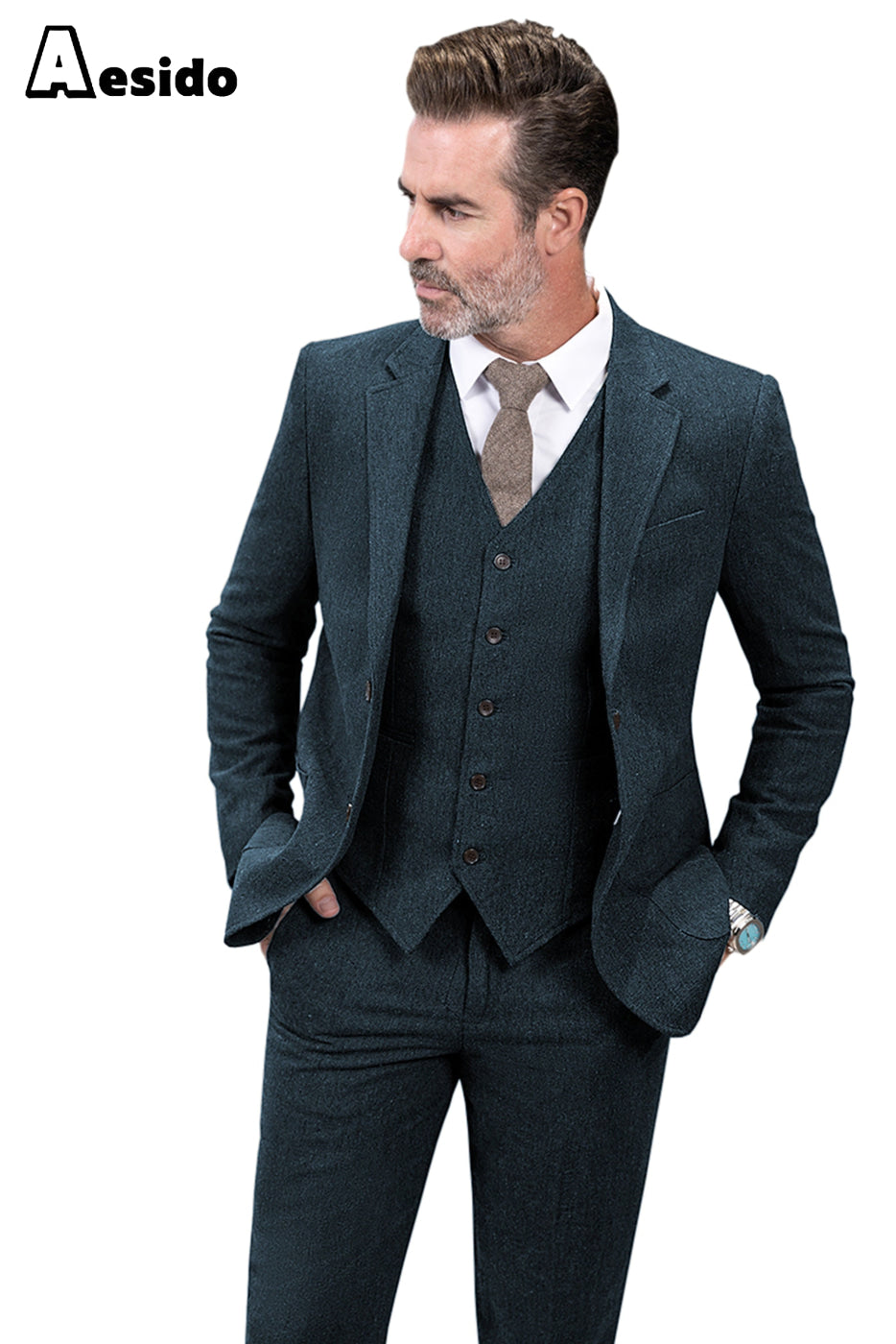 aesido 3 Piece Business Notch Lapel Men's Suit(Blazer+VestPants)