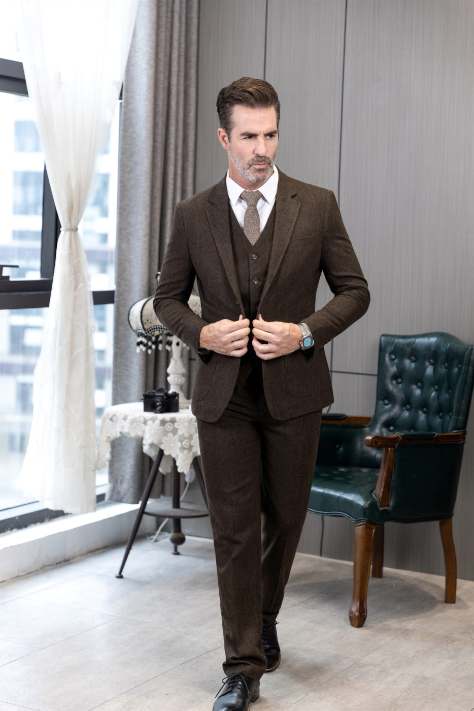 aesido 3 Piece Business Notch Lapel Men's Suit(Blazer+VestPants)