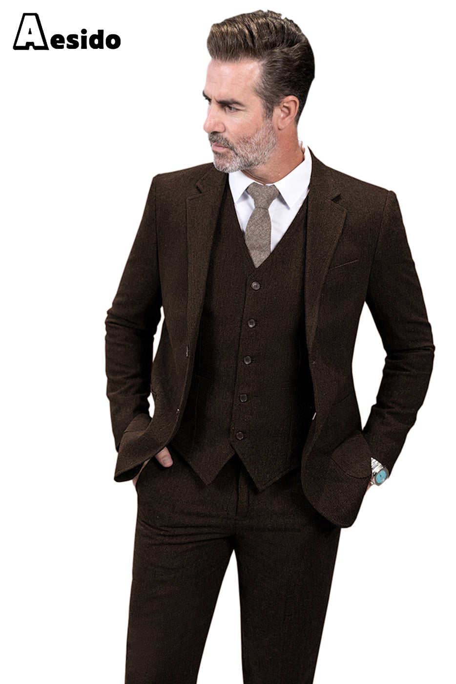 aesido 3 Piece Business Notch Lapel Men's Suit(Blazer+VestPants)